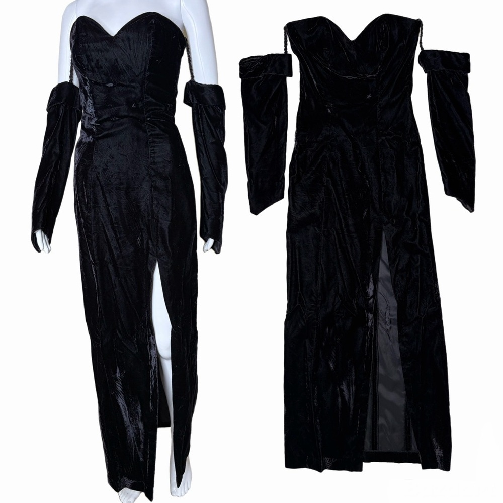 Vintage Velvet High Slit Maxi Dress 90s Grunge Hollywood Goth Glam Whimsigoth